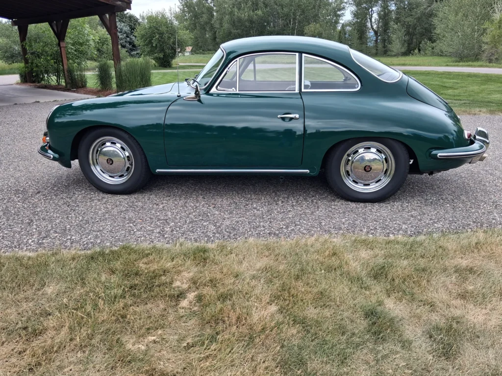 1965 Porsche 356C Coupe in Dark Green, driver-side profile view