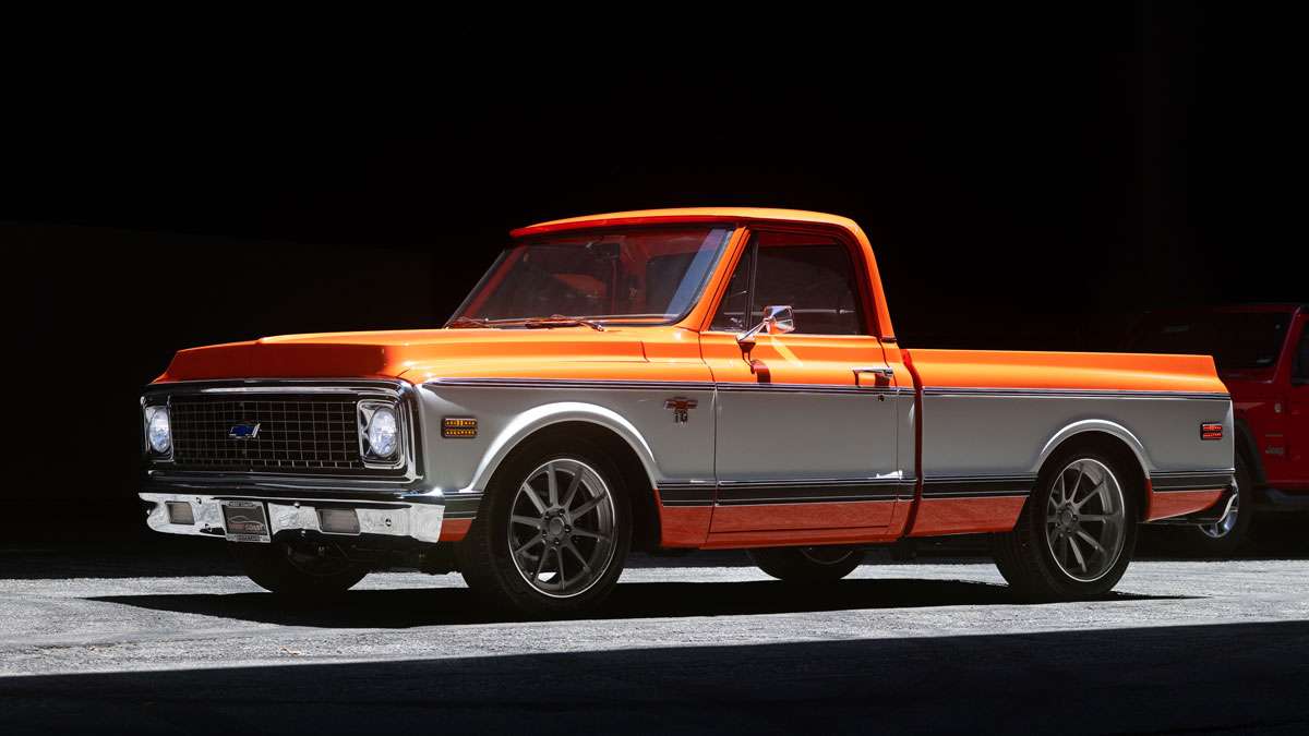 Coil-over suspension and 18-inch wheels on the Velocity Restorations C10 restomod
