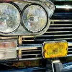 A close up of a front end of a car