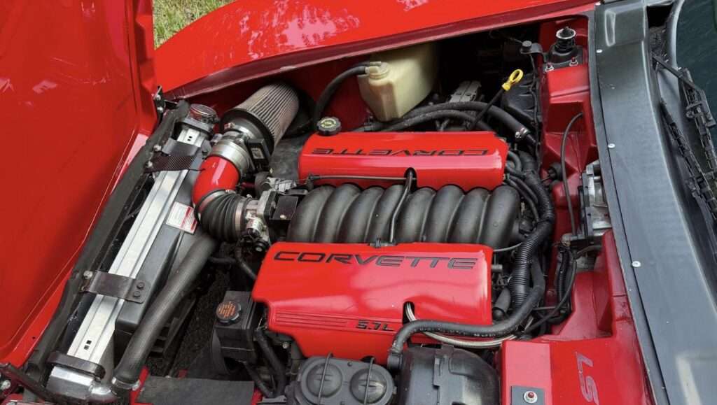 Upgraded LS1 5.7-liter V8 in the engine bay of the 1975 Chevrolet Corvette pro-touring coupe, Lot FR0033, heading to GAA Classic Cars' July auction