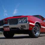 1970 Oldsmobile 442 W30 side profile, Matador Red with white stripes