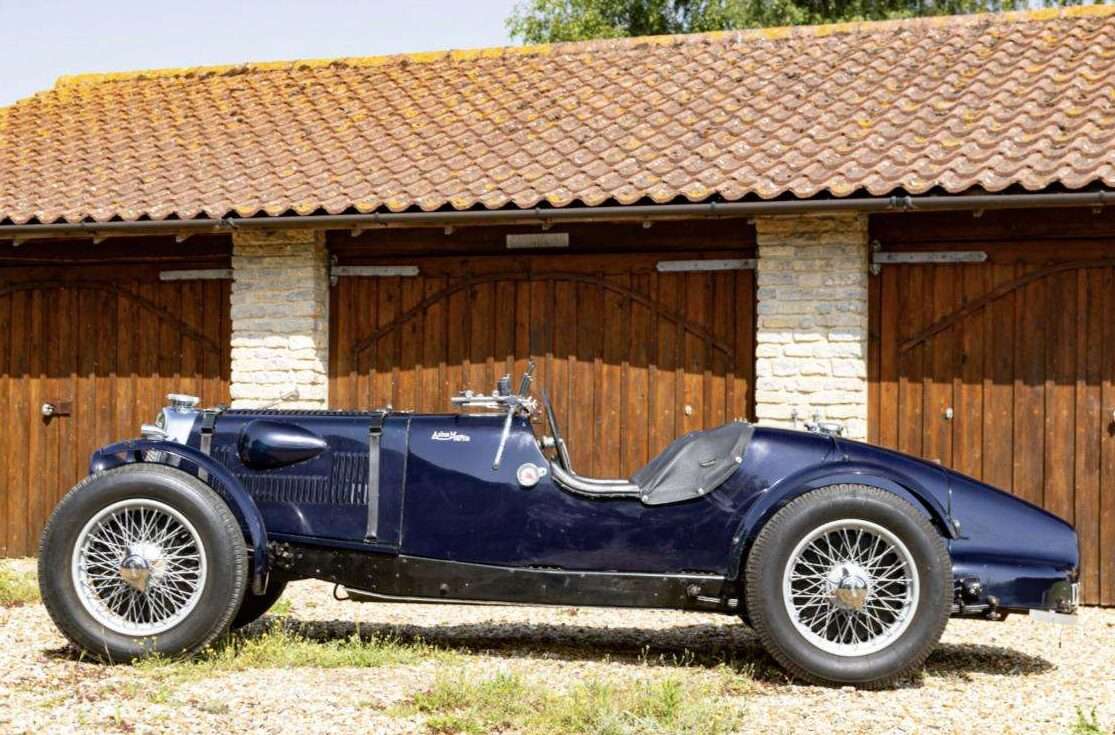1936 Aston Martin 2-Litre Speed Competition Two-Seater in dark blue, side view