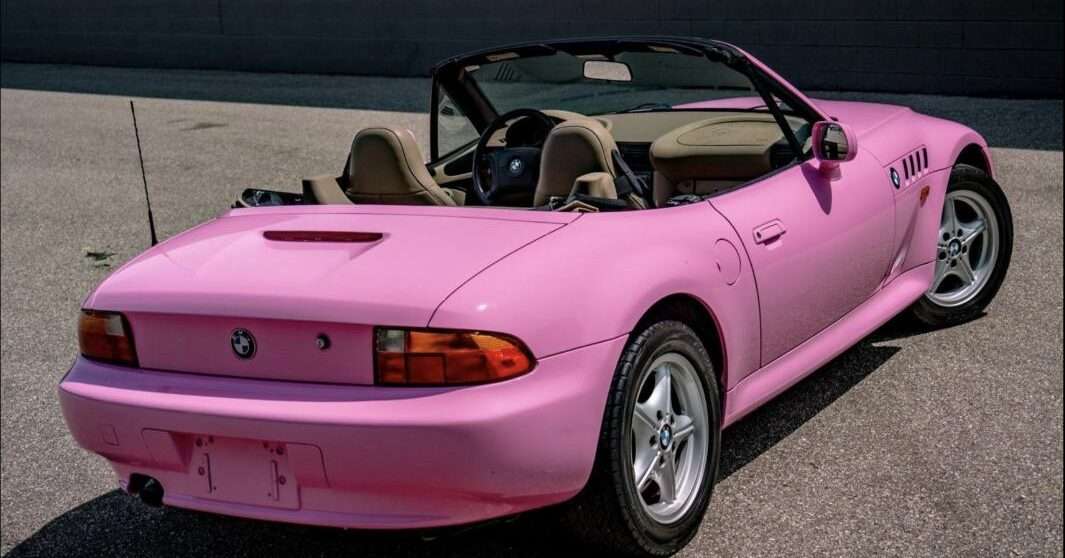 Rear three-quarter view of the pink Z3 used in the film Christy. Photo: Cars & Bids