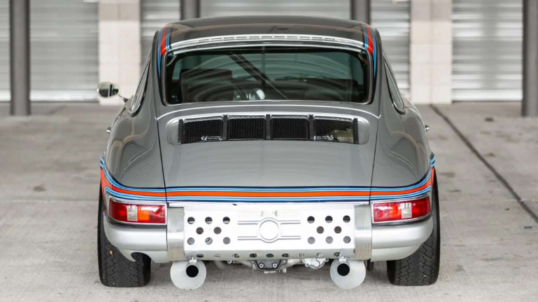 1967 Porsche 911S rear view showing Martini livery stripes and engine louvers