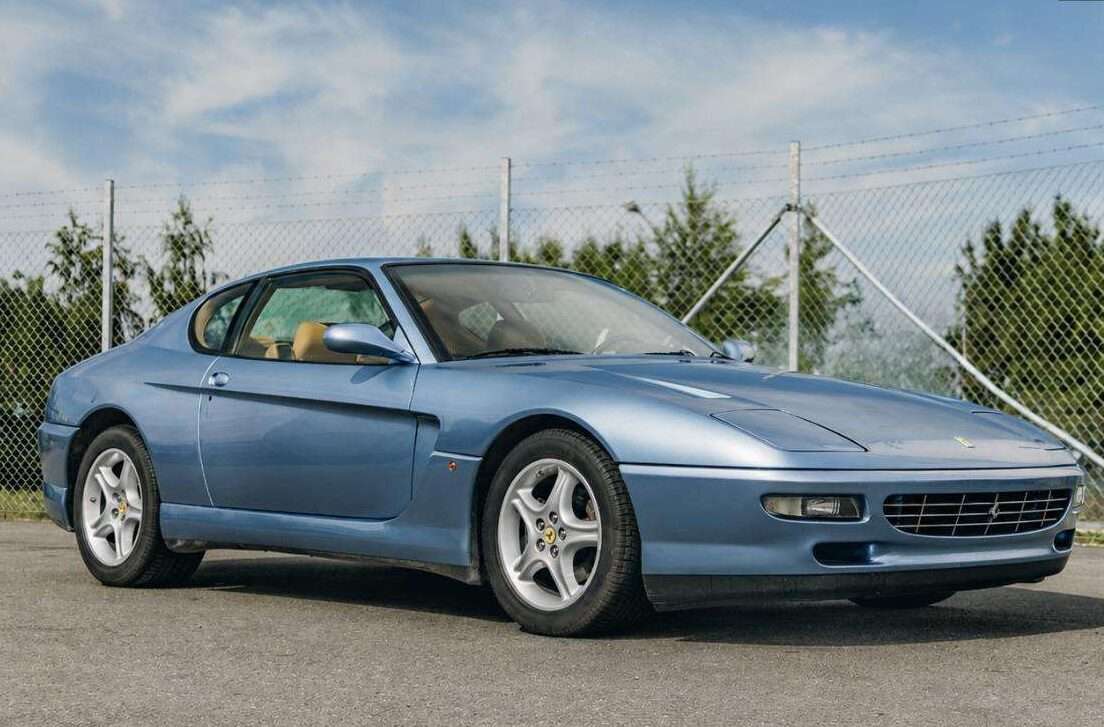 1997 Ferrari 456M GT finished in light blue, front three-quarter view