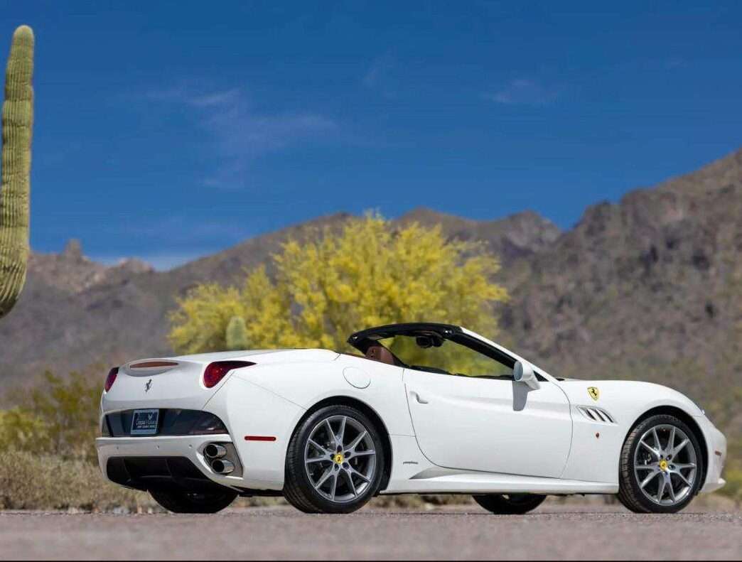 2010 Ferrari California rear three-quarter view in the Arizona desert
