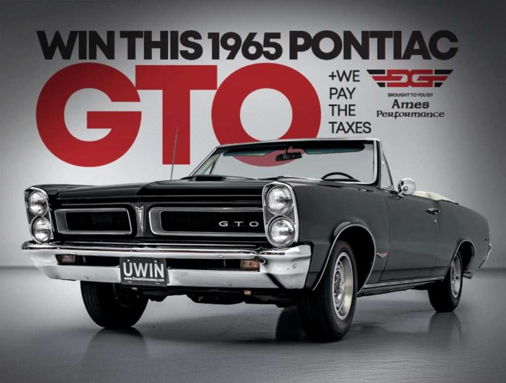 Front three-quarter view of the 1965 Pontiac GTO convertible offered in the Dream Giveaway