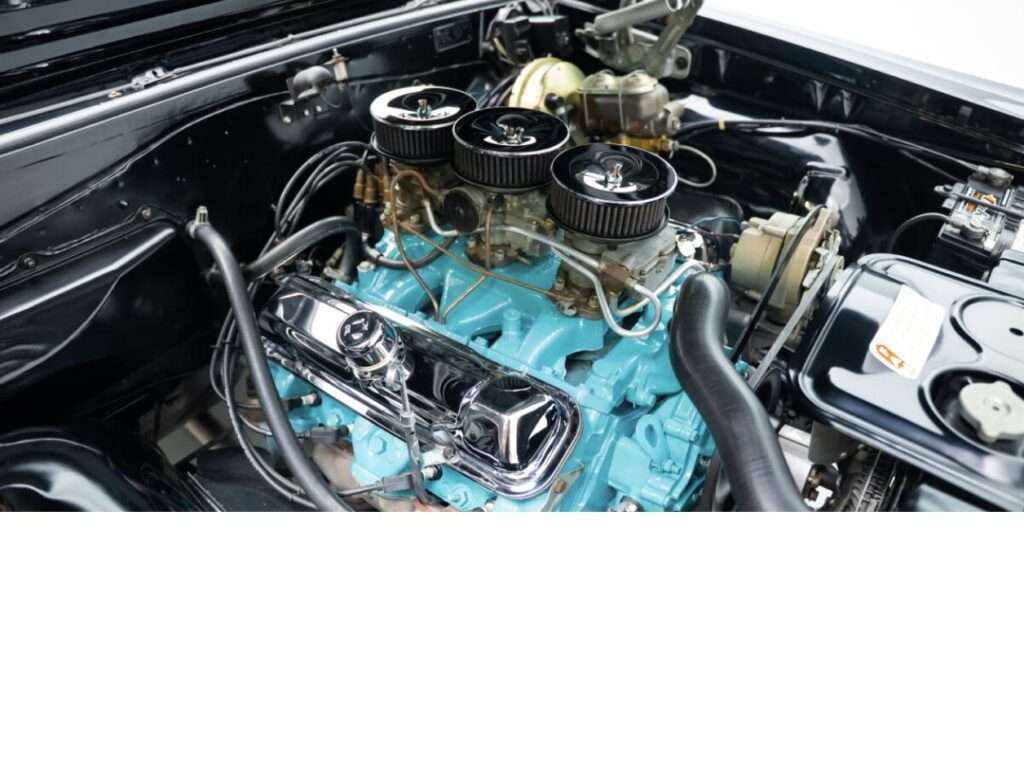 Restored 360-horsepower Tri-Power 389ci V8 engine bay of the giveaway GTO