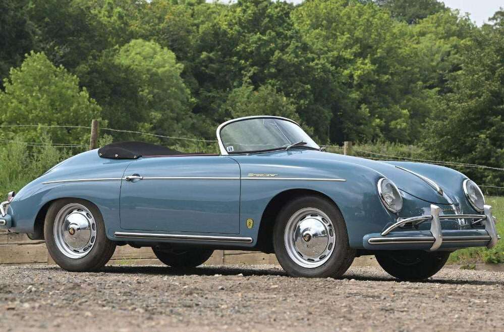 1958 Porsche 356A Speedster in blue, front three-quarter view
