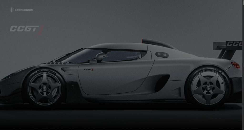 Side profile of the Koenigsegg CCGT1 showing its redesigned aerodynamic bodywork and rear wing