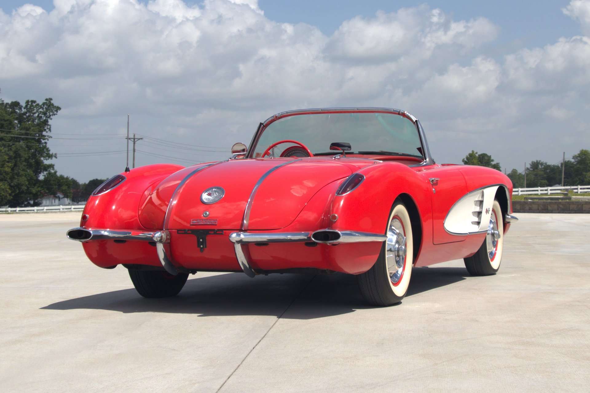 1958 Chevrolet Corvette formerly owned by George Strait, rear three-quarter view, for sale at GAA Classic Cars