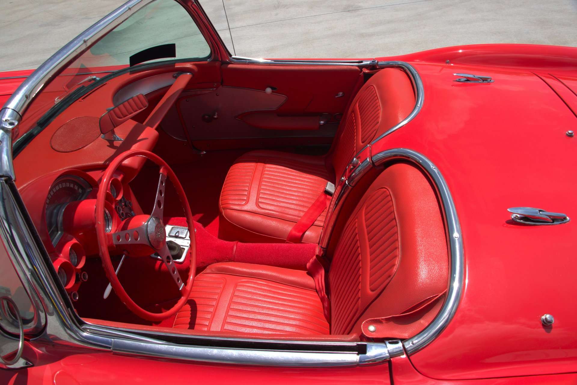 1958 Chevrolet Corvette formerly owned by George Strait, dashboard and steering wheel, for sale at GAA Classic Cars
