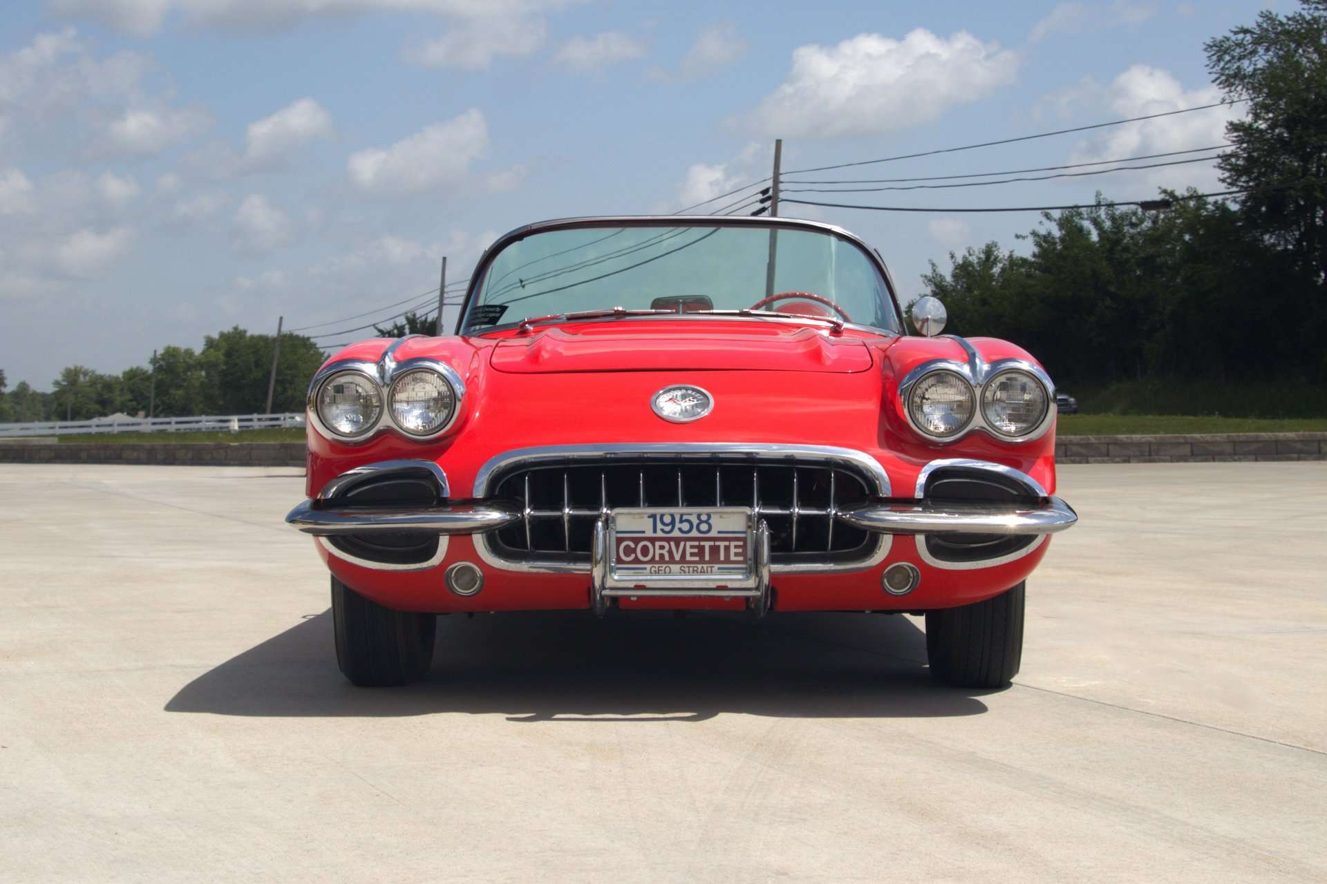 1958 Chevrolet Corvette formerly owned by George Strait, front view with grille, for sale at GAA Classic Cars