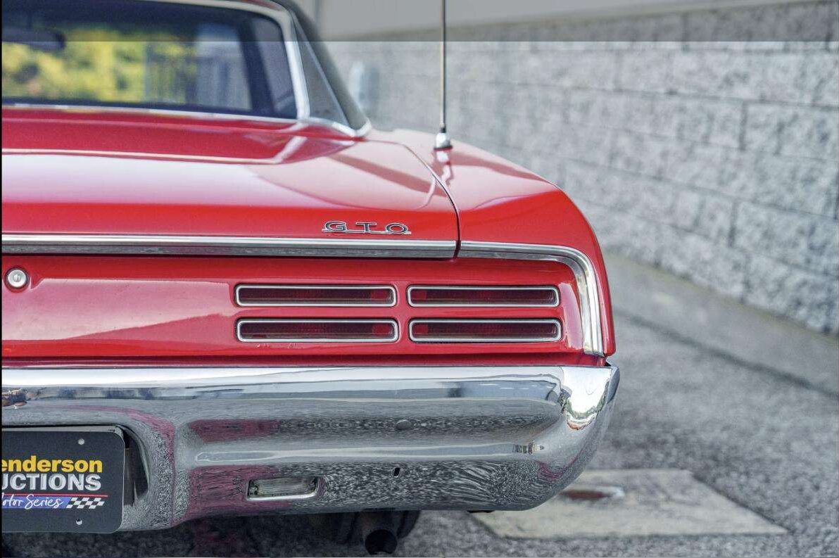 Rear taillights and GTO badge on the 1967 Pontiac GTO selling at Henderson Auctions