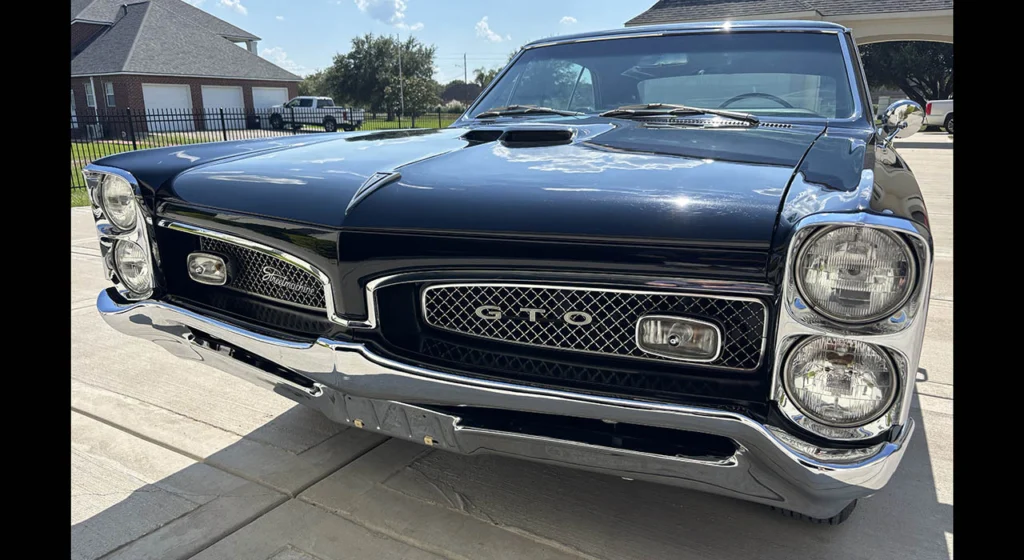 Front view of the 1967 Pontiac GTO with stacked headlights and split grille