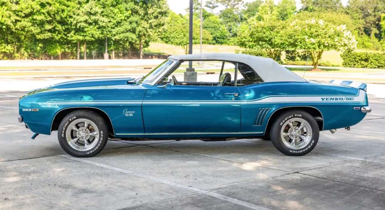 1969 Camaro convertible side profile with white top up