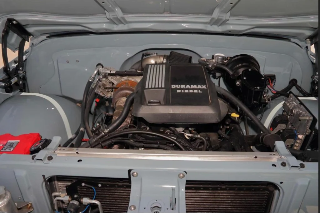 3.0L Duramax LM2 diesel inline-six engine bay of the 1969 Chevrolet K5 Blazer Custom for sale from the Rick Yerick Collection Auction