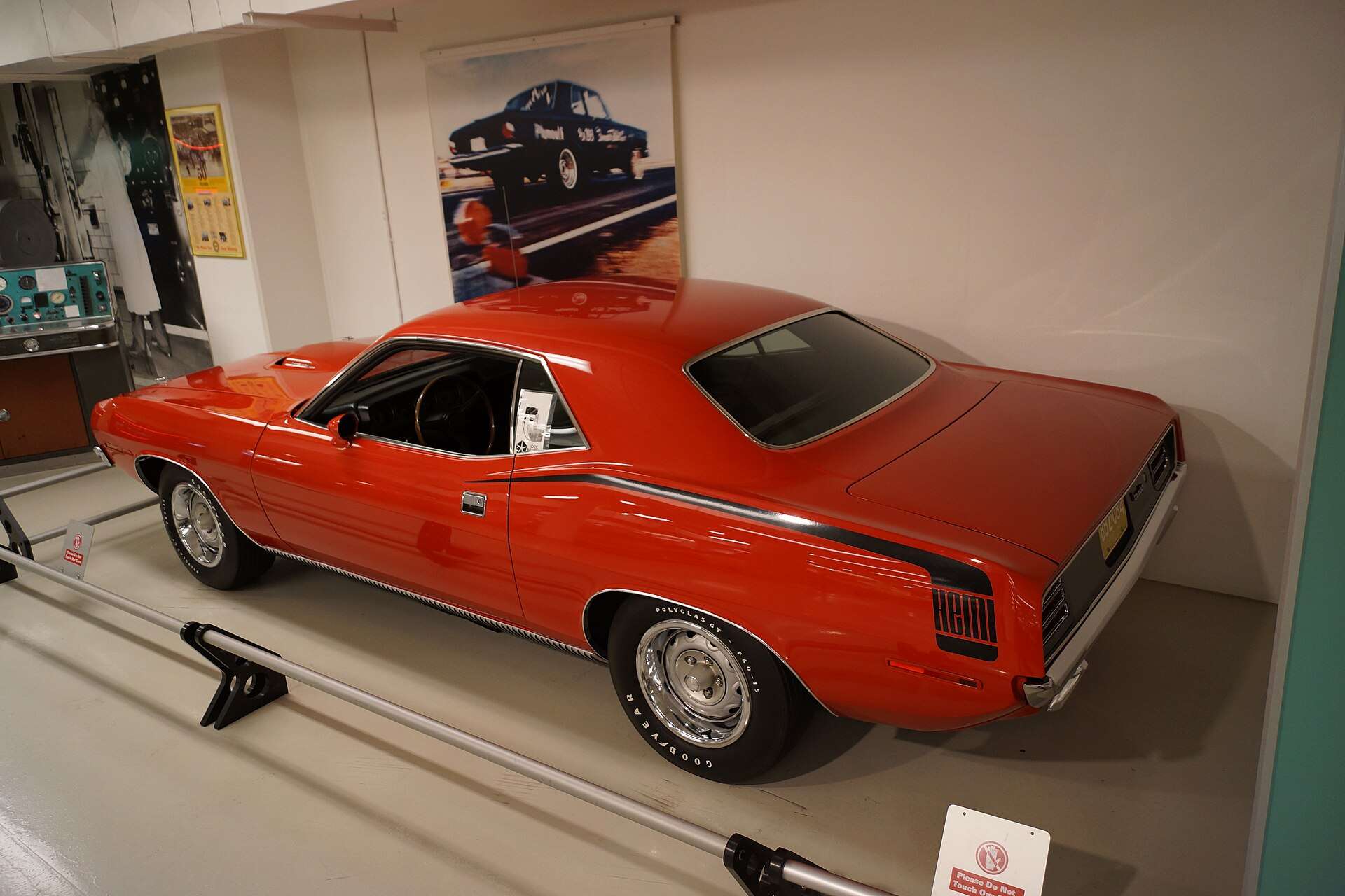 Rear three-quarter view of an orange 1970 Plymouth Hemi 'Cuda hardtop