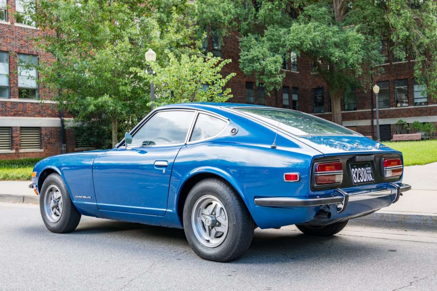 1971 Datsun 240Z rear three-quarter showing C-pillar Z badge and chrome bumper