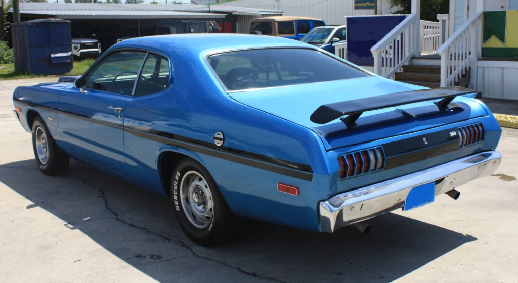 Rear three-quarter view of the 1972 Dodge Dart Demon tribute