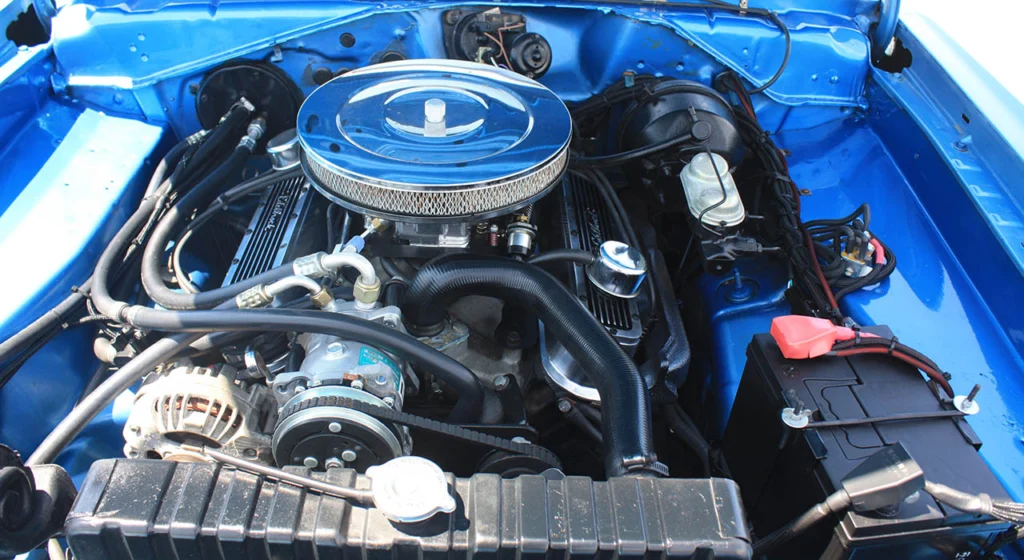 340 V8 with chrome air cleaner in the Dodge Dart Demon tribute
