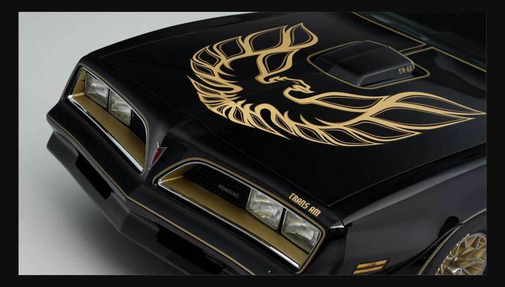 Gold screaming eagle hood decal on the 1977 Pontiac Trans Am Special Edition offered in the Dream Giveaway