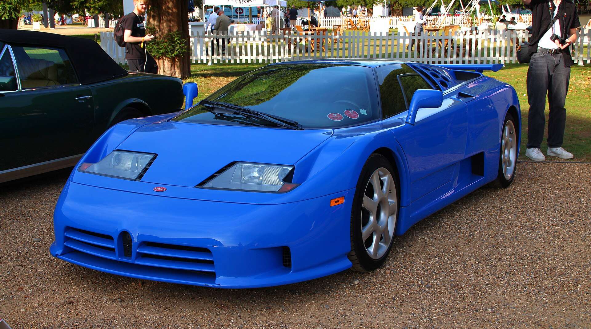 A 1994 Bugatti EB110 displayed on the lawn at the Hampton Court Concours d Elegance