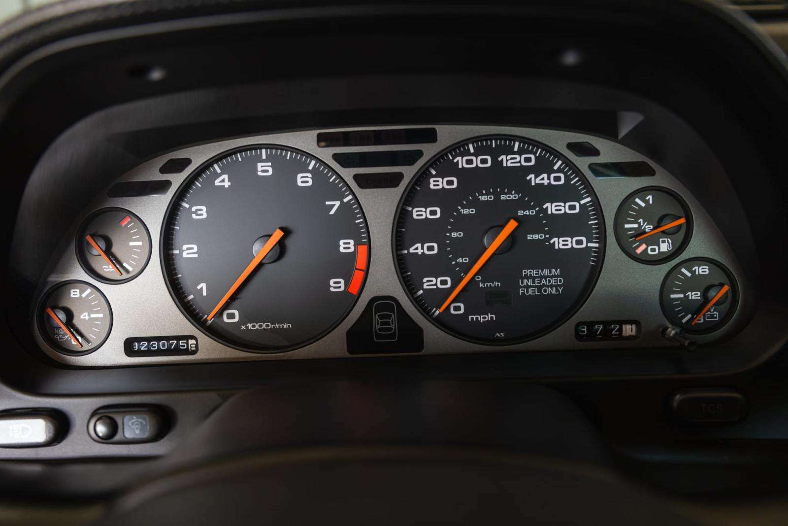 Instrument cluster of 1999 Acura NSX Zanardi Edition showing 8,000-rpm tachometer