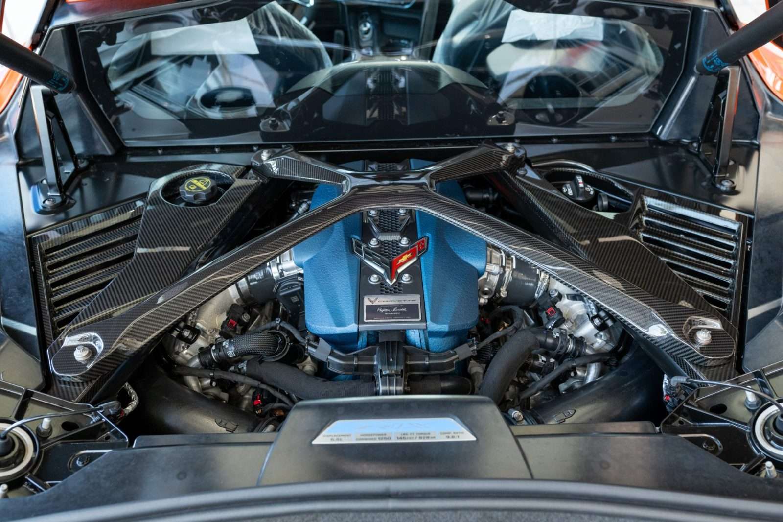 Twin-turbocharged 5.5-liter LT7 V8 in the engine bay of the 2027 Corvette ZR1X