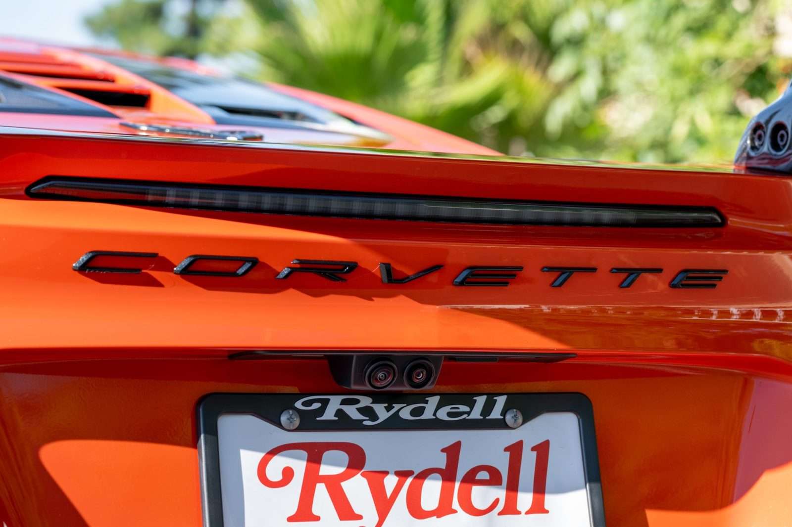 Rydell Northridge dealer plate frame on the rear of the 2027 Corvette ZR1X