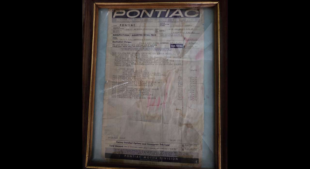 Original window sticker included with the 1970 Pontiac GTO