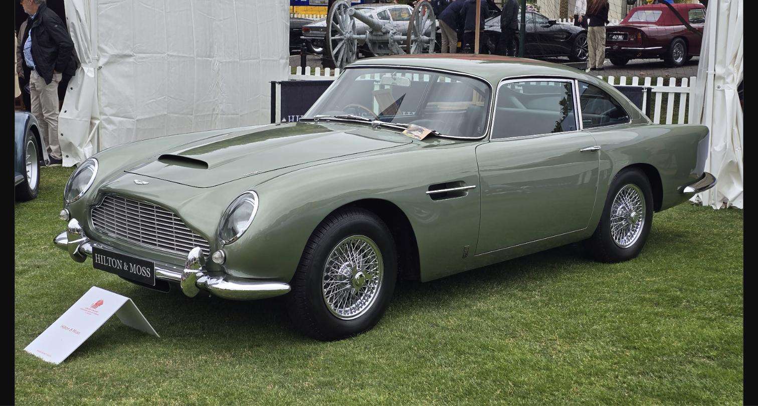 Dark green 1964 Aston Martin DB5 coupe on display at London Concours