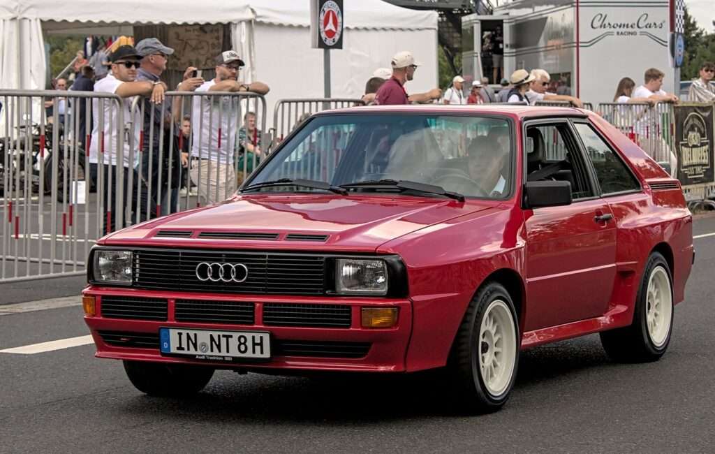 Red Audi Sport quattro short-wheelbase homologation road car