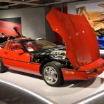 1990 C4 Corvette ZR-1 on display with its clamshell hood raised