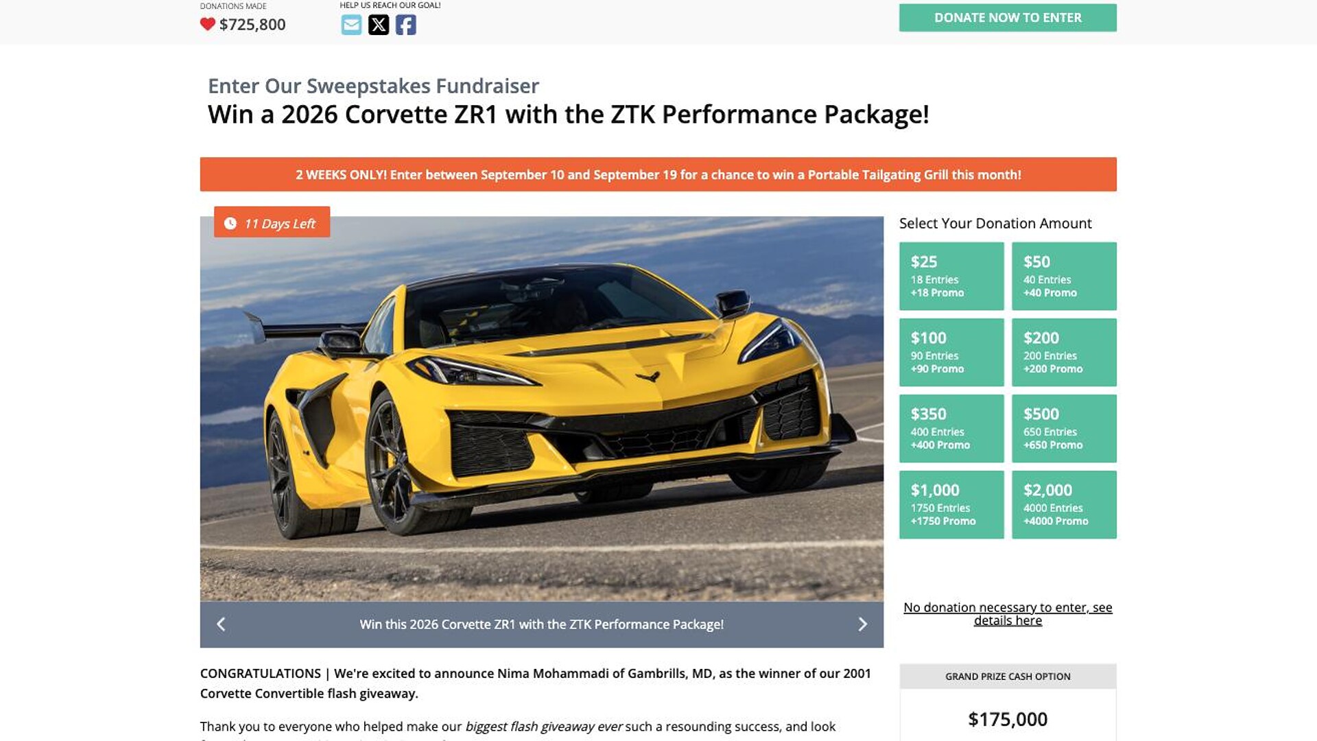 Final Days: Enter to Win a 2026 Corvette ZR1 — And Get Double Entries with MCC’s Exclusive Link - featured image