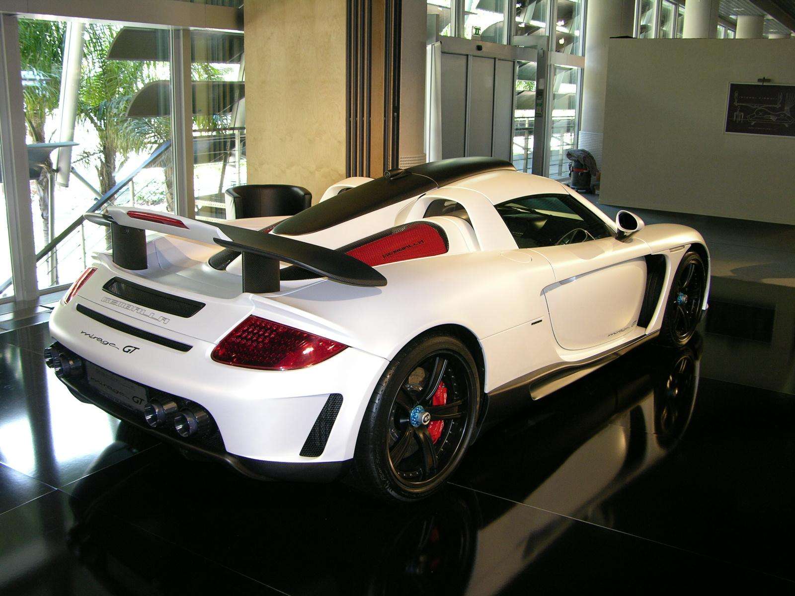 White Gemballa Mirage GT, a Carrera GT-based conversion, rear three-quarter view