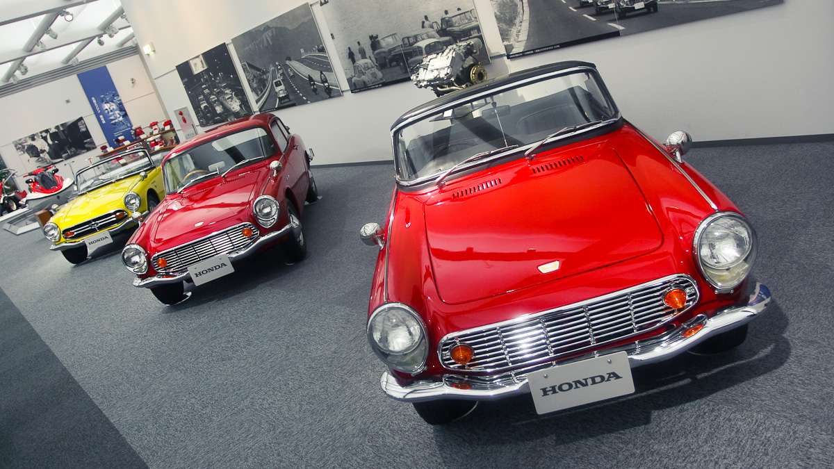 Honda S600 roadster, S600 coupe and S800 roadster displayed at the Honda Collection Hall
