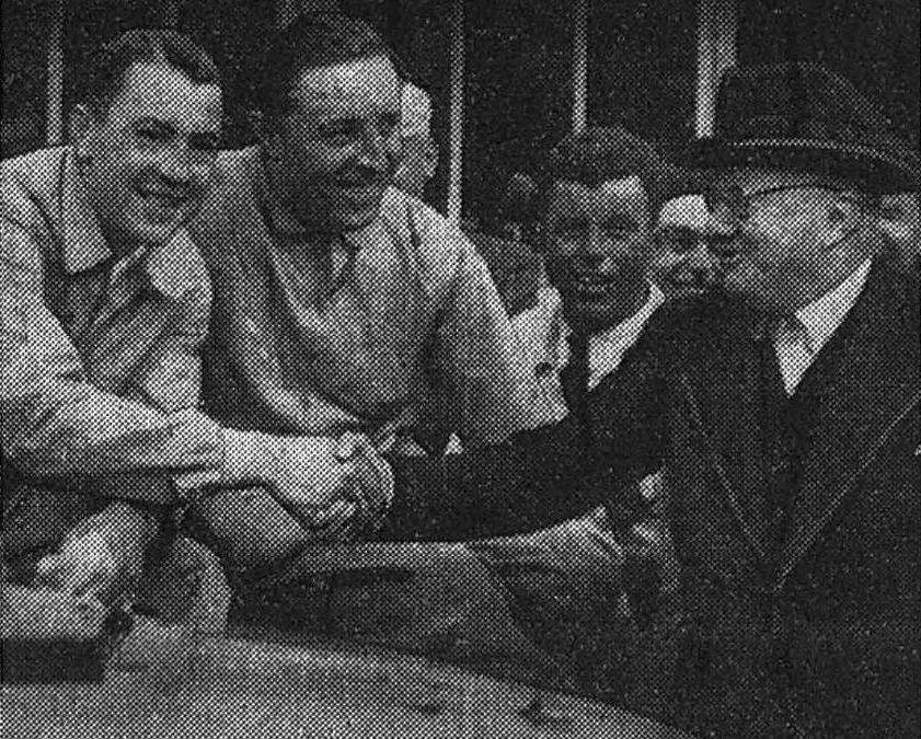 Jean-Pierre Wimille and Pierre Veyron after winning the 1939 24 Hours of Le Mans for Bugatti