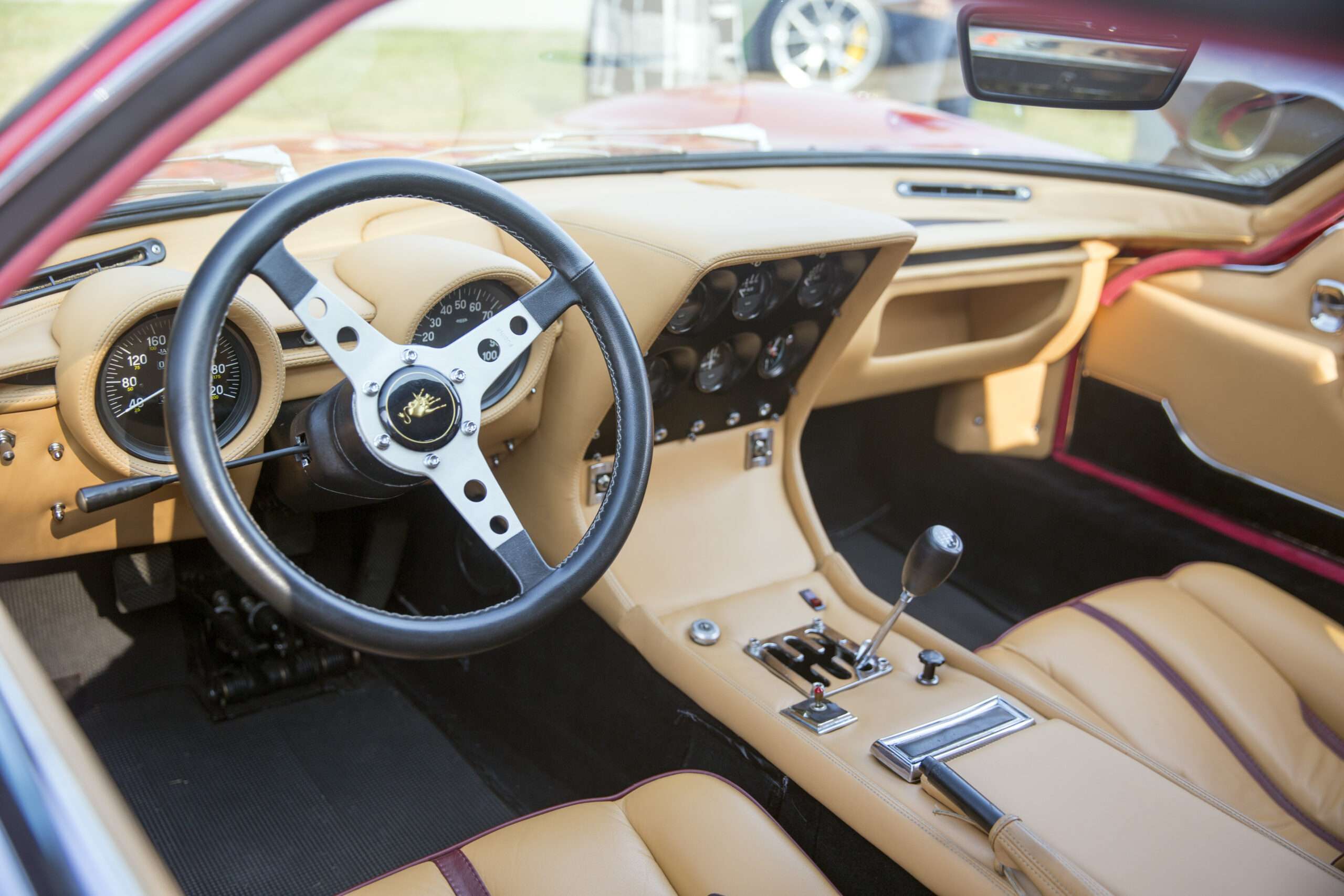 Interior of a Lamborghini Miura P400S, representative of the model’s cabin (not the actual auction car)