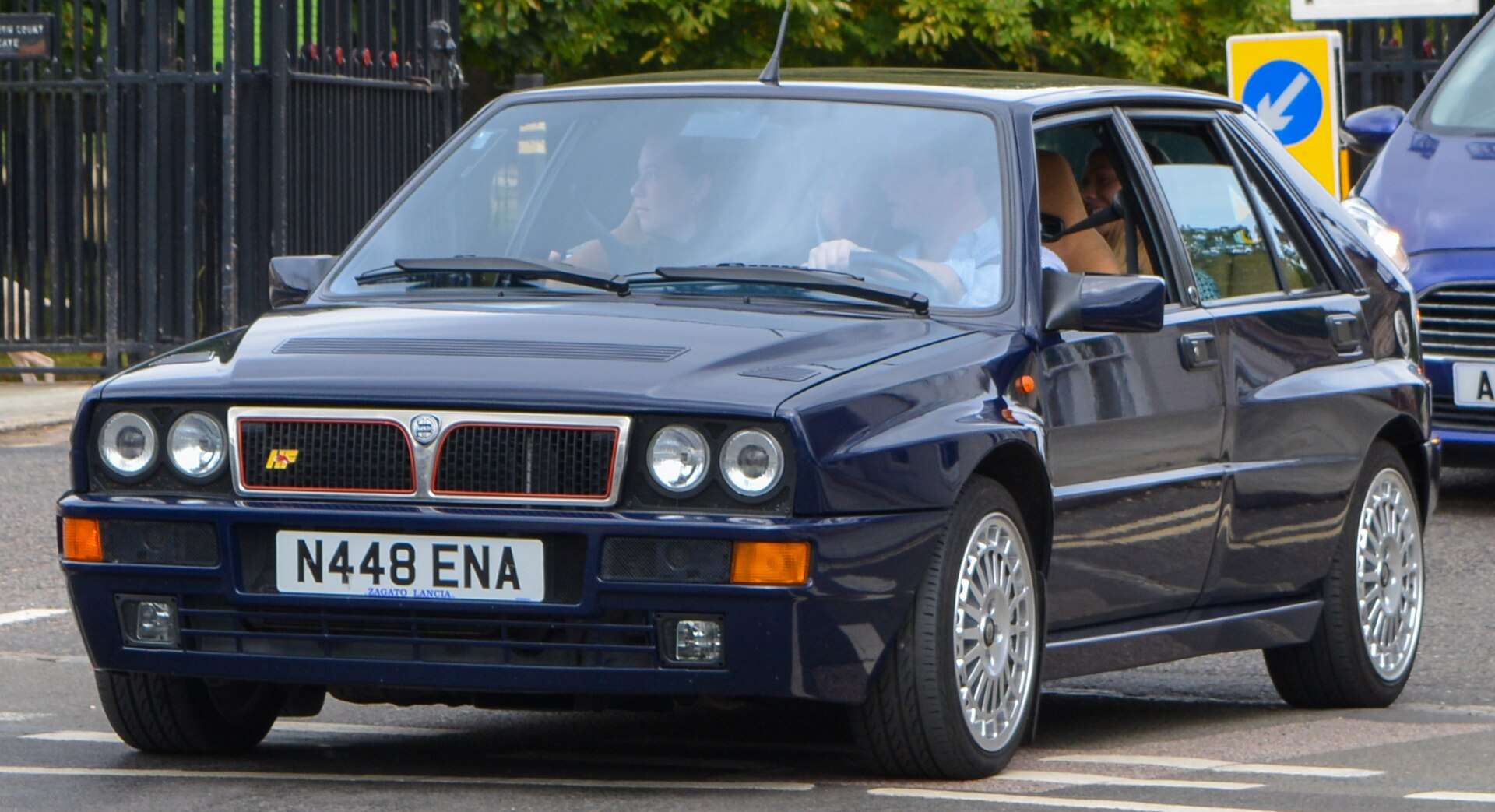 Dark blue Lancia Delta HF Integrale Evoluzione II front three-quarter view