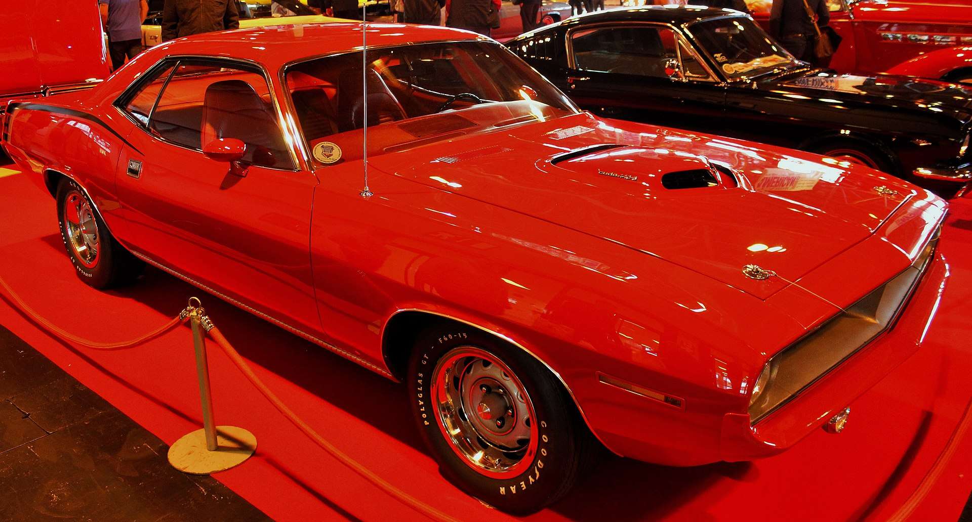 Red Plymouth Hemi 'Cuda with shaker hood at the NEC Classic Motor Show