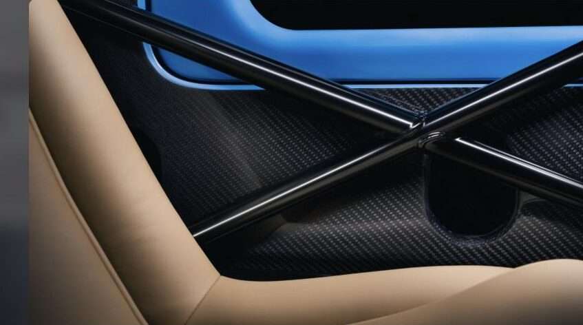 Detail of the Porsche 550 J's steel space-frame and carbon-fibre bodywork construction