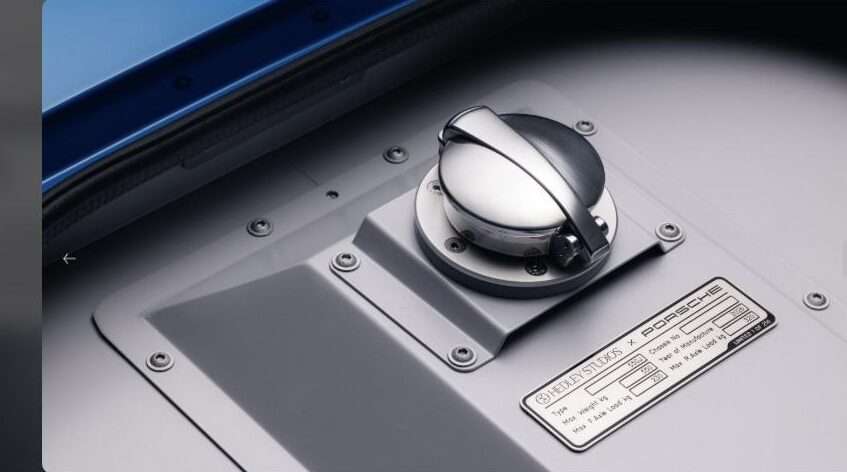 Porsche 550 J fuel cap and numbered Hedley Studios x Porsche chassis plate confirming the 250-unit limited run