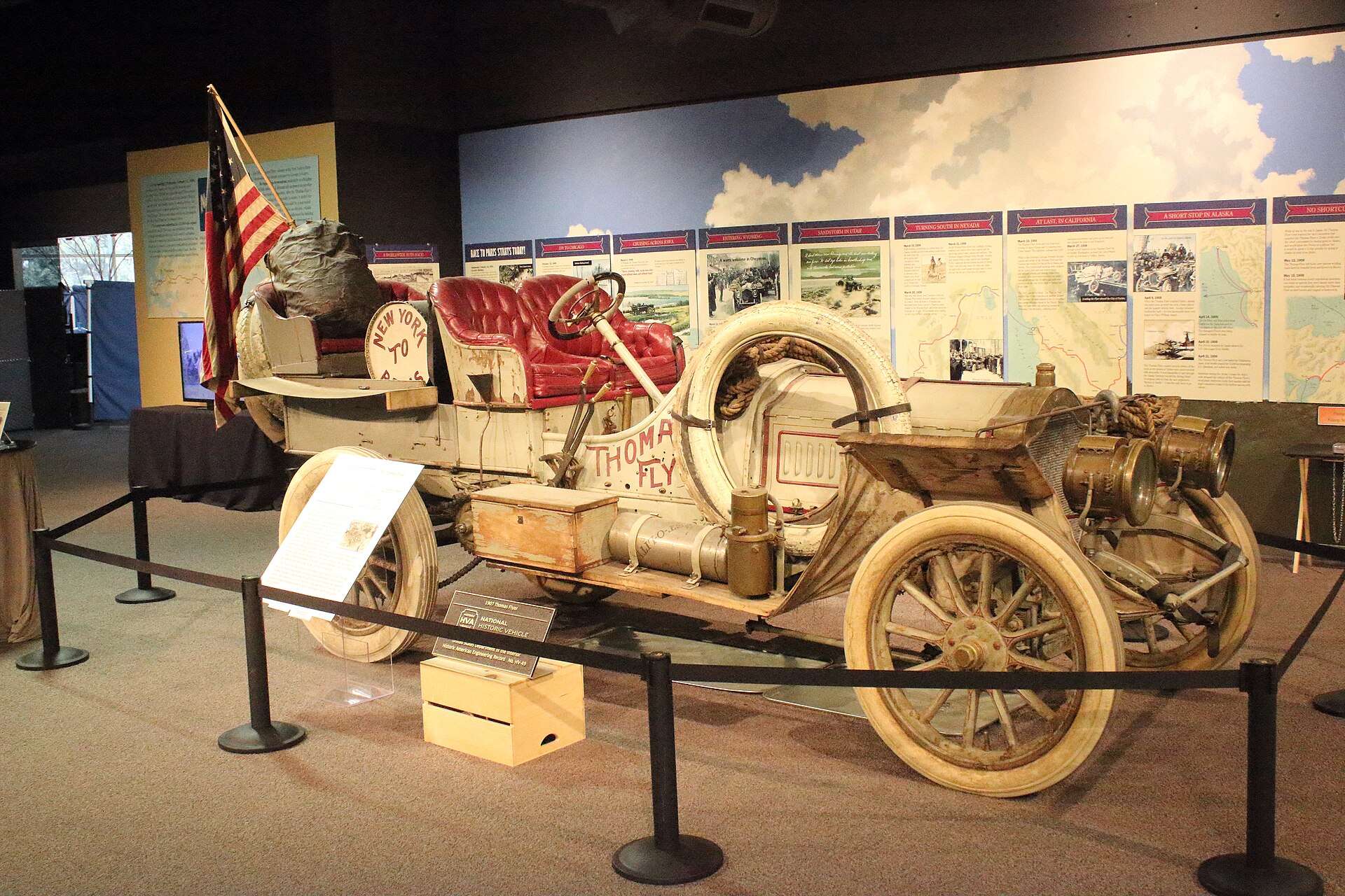 1907 Thomas Flyer Model 35, winner of the 1908 New York to Paris race, on display at the National Automobile Museum in Reno