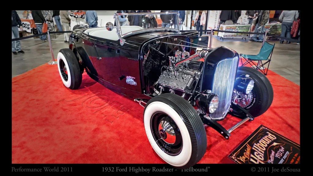 1932 Ford Highboy hot rod roadster with exposed engine, side view