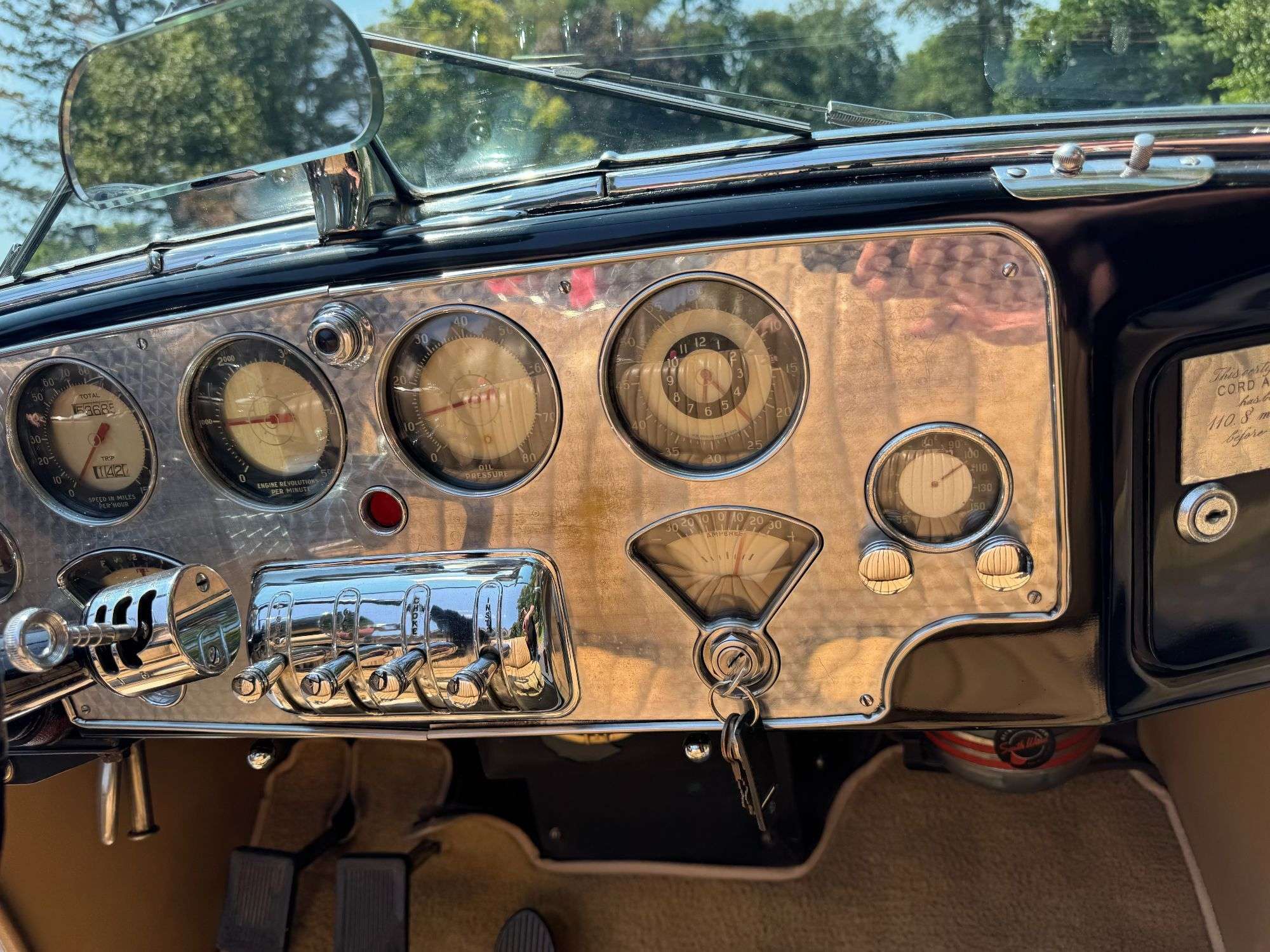 Engine-turned dashboard and gauges of the 1937 Cord 812 Supercharged Phaeton