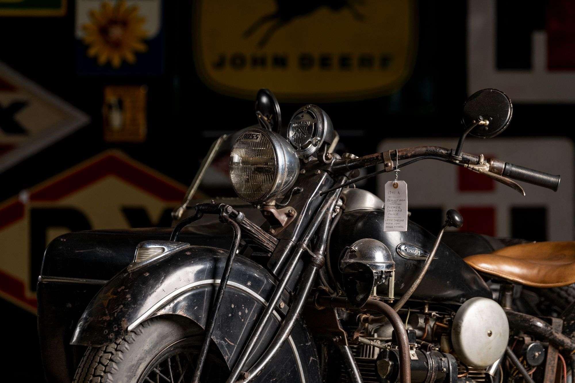 Headlamp and sidecar detail on the 1941 Indian Four
