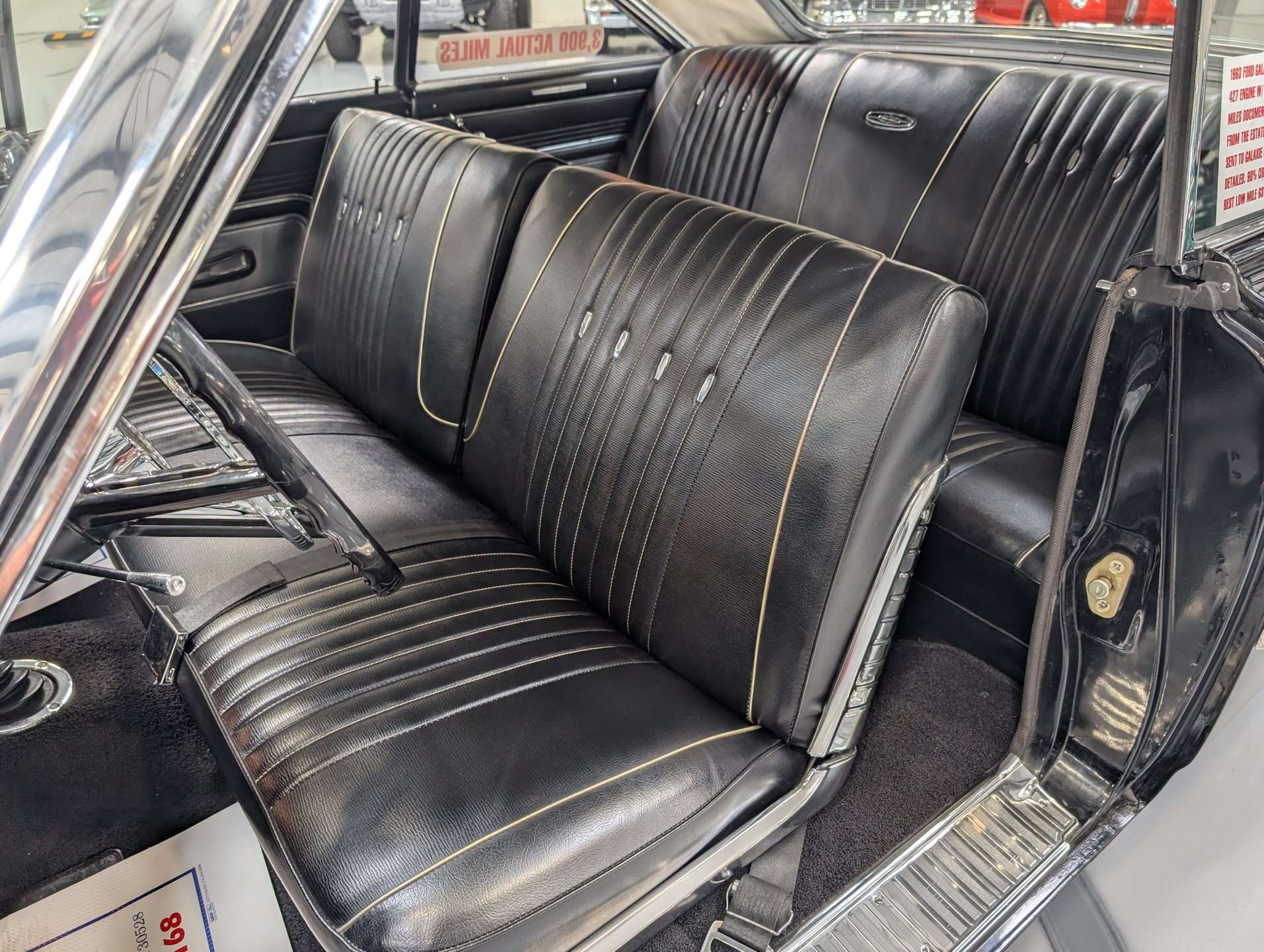 Black vinyl seating inside the 1963 Ford Galaxie