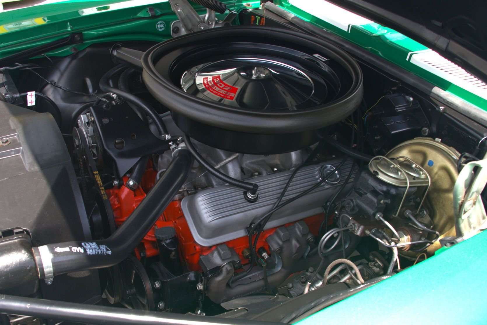 Engine bay of the 1969 Camaro Z/28 with Holley carburetor