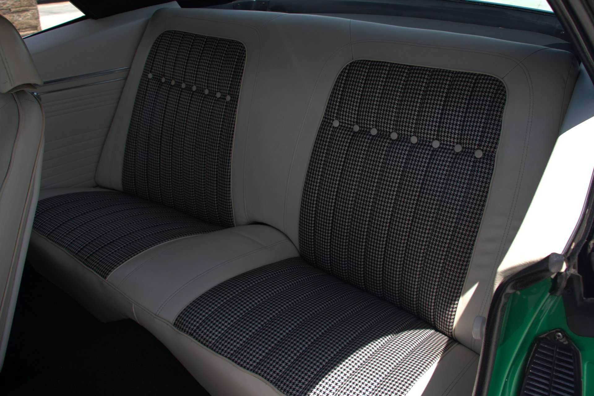 White and houndstooth rear seat in the 1969 Camaro Z/28